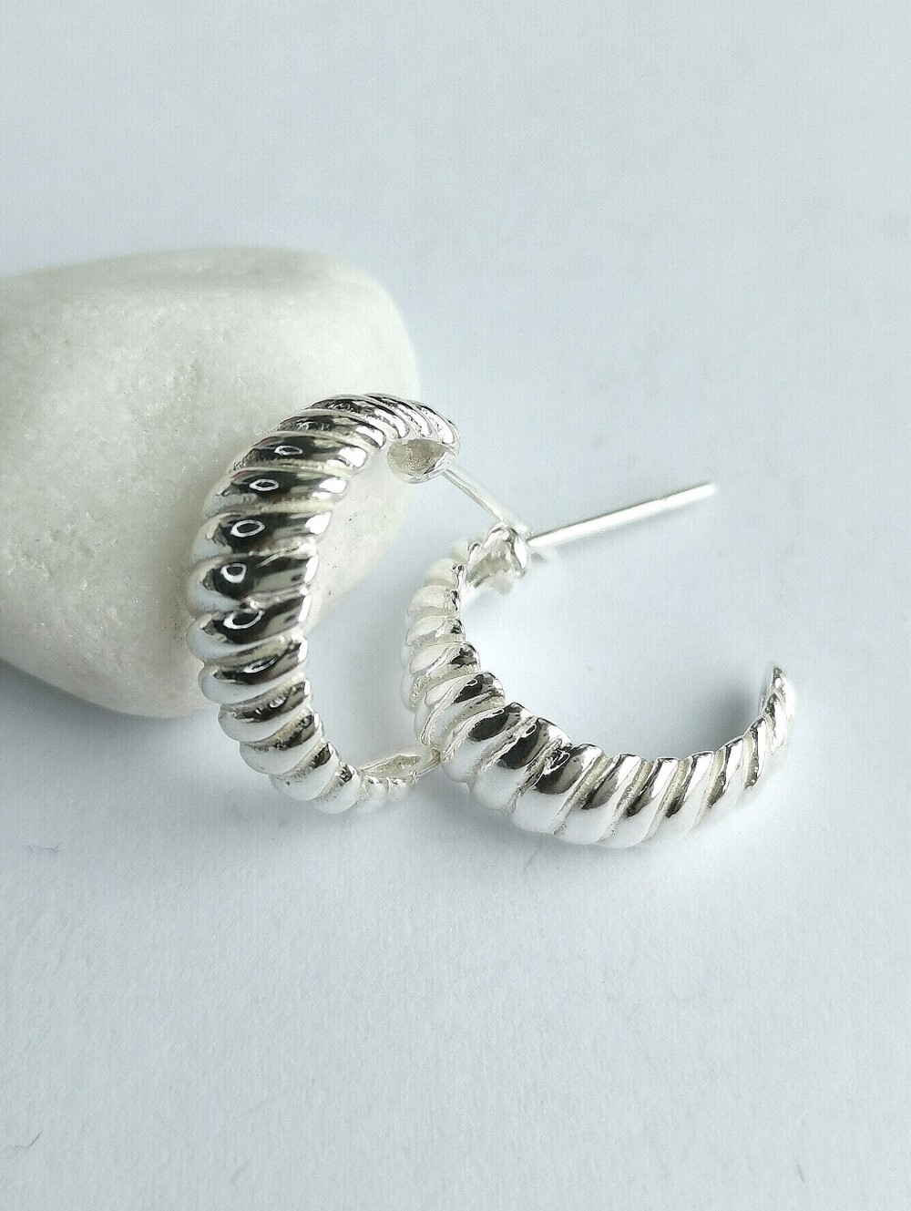 Sterling silver Crescent Hoop Earrings Hoops 🆕